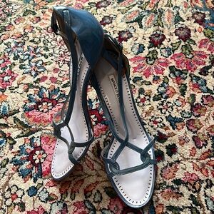 MANOLO BLAHNIK Strappy Blue Patent Heels